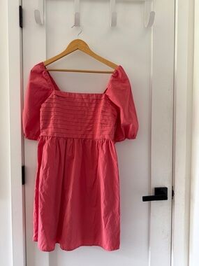 Pink Puff Sleeve Square Neck Dress